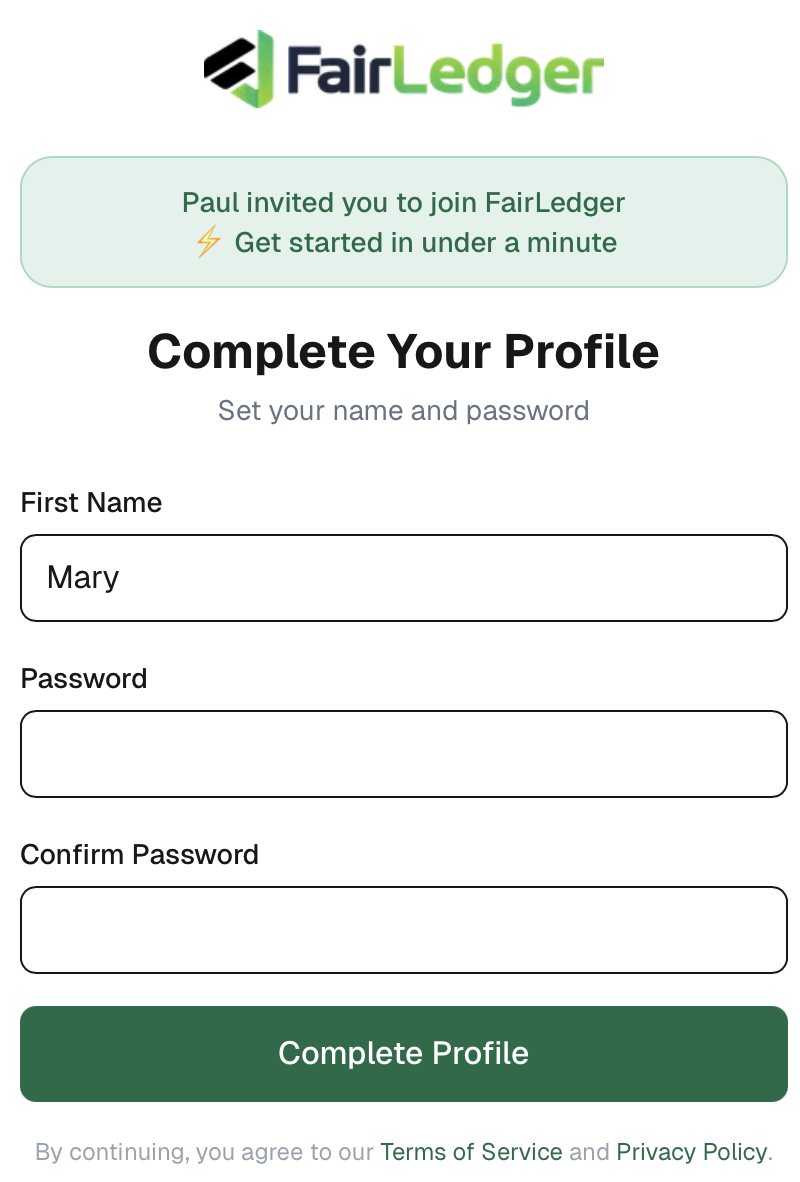 Invitee complete profile screen