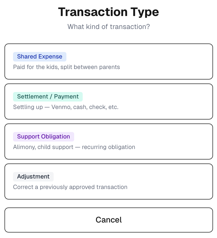 Choose transaction type