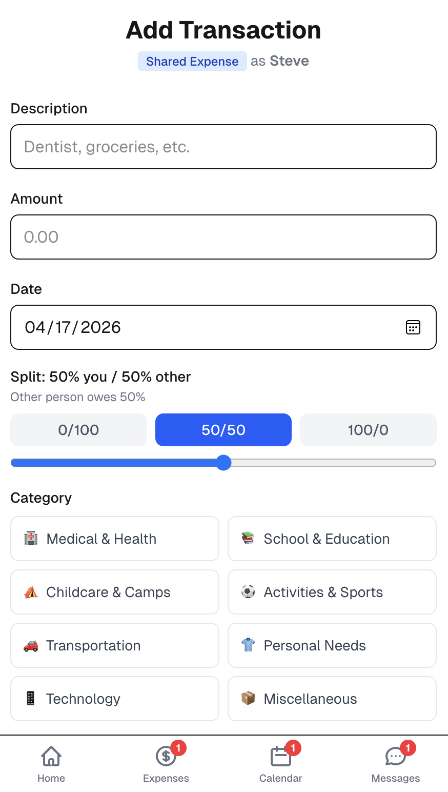 Add transaction form