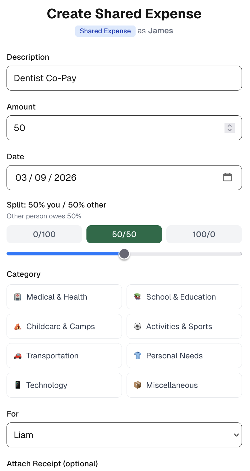 Add shared expense form