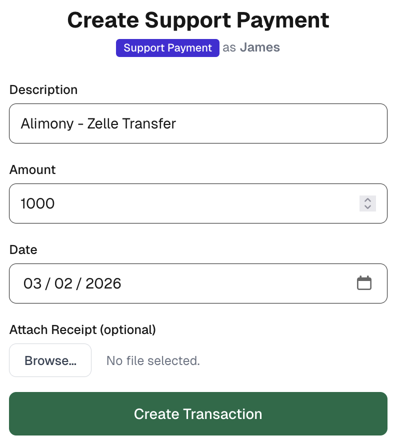 Add support transaction form
