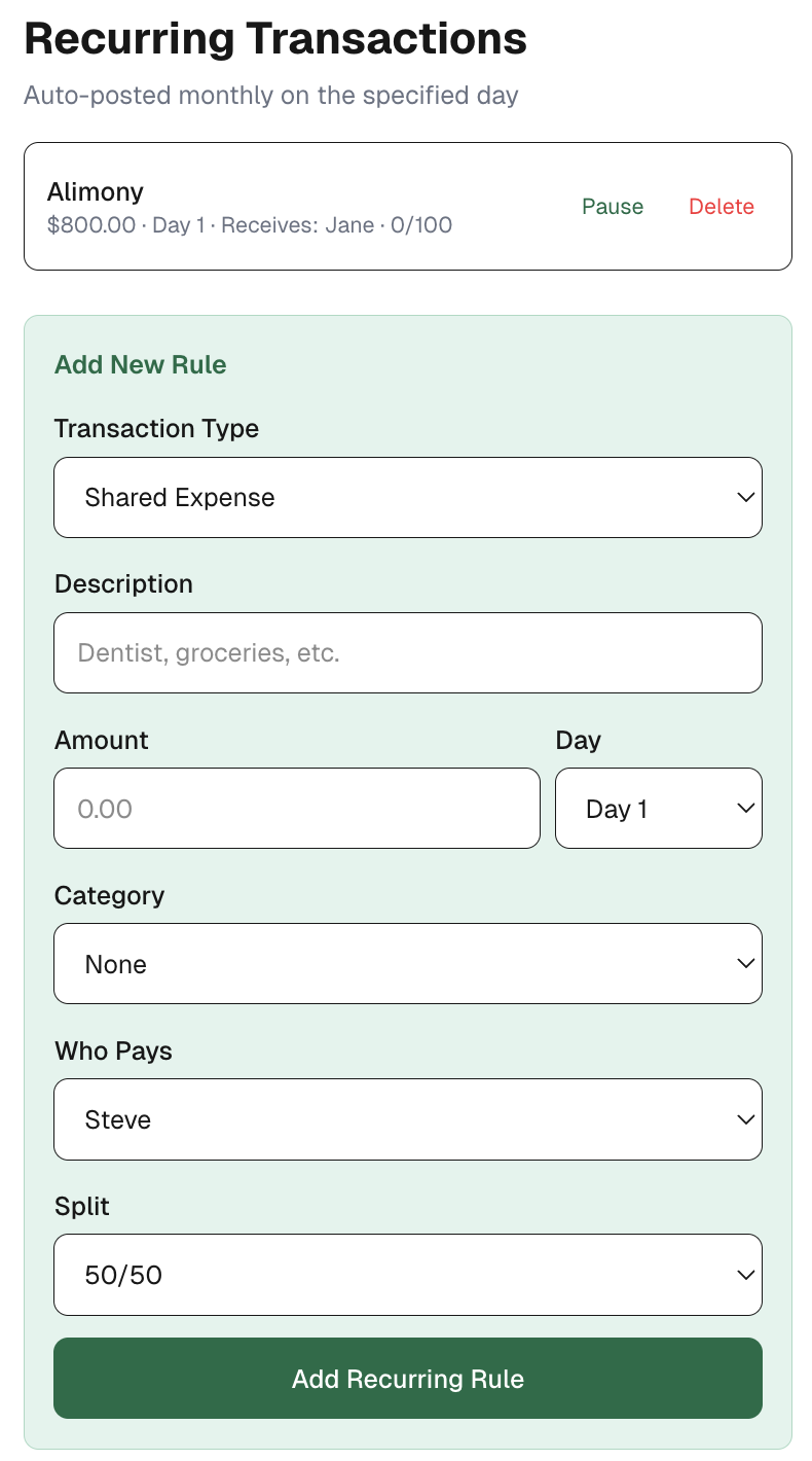 Recurring rules list