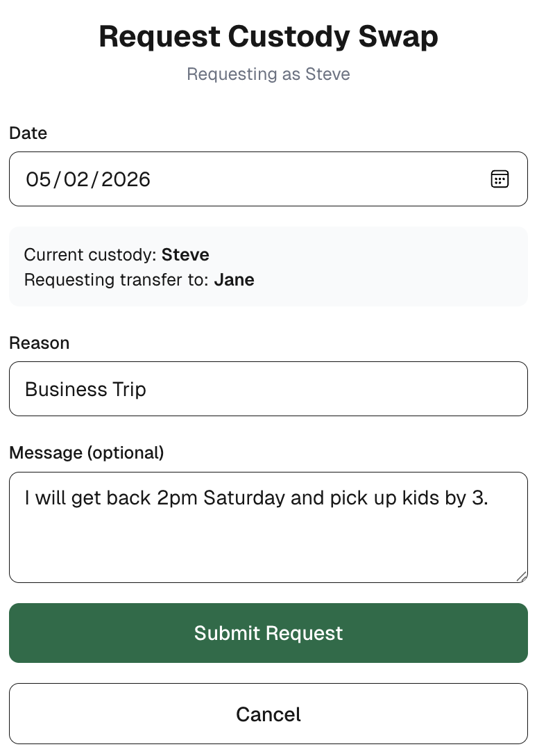 Submit swap request